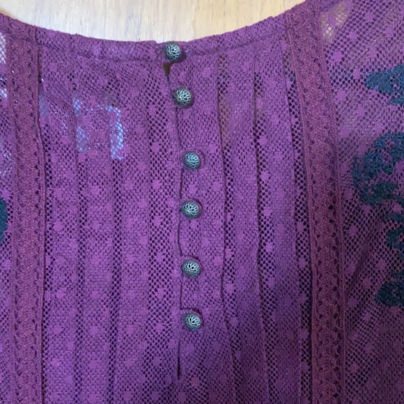 Free People Maroon Lace 3/4 Sleeve Top Sz XS - Picture 7 of 7